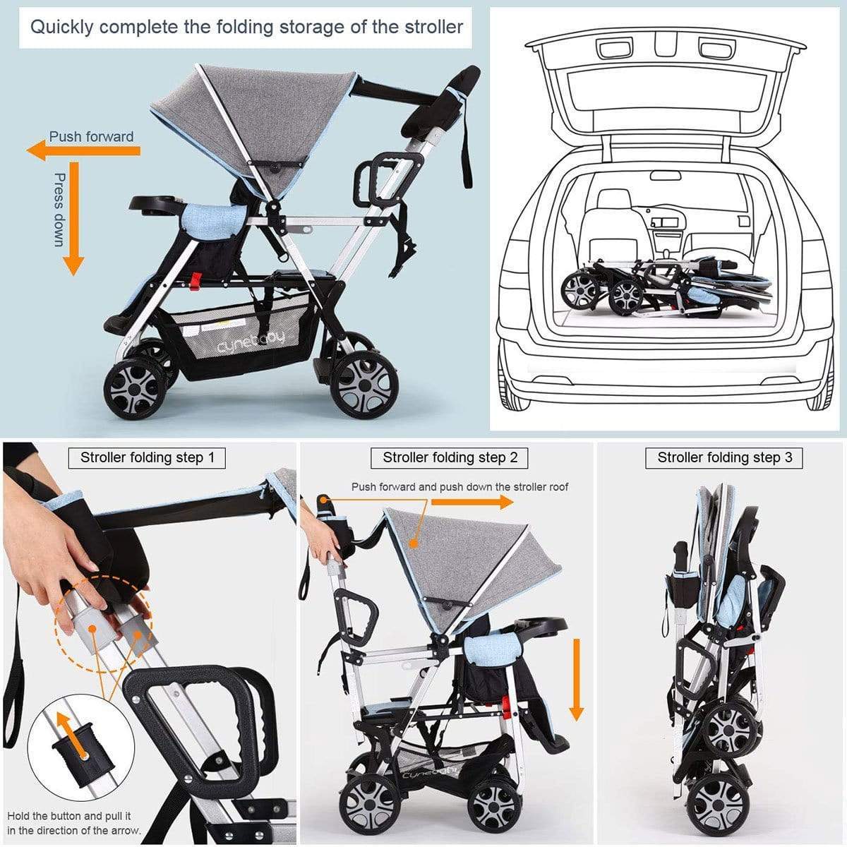 Proactive Baby Baby Pram Stroller cynebaby™ Baby Stroller For 2 babies - Grey