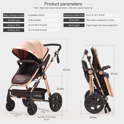 Proactive Baby Cynebaby Convertible Bassinet Stroller Luxury Pram Stroller Added Cup Holder Footmuff and Stroller Tray