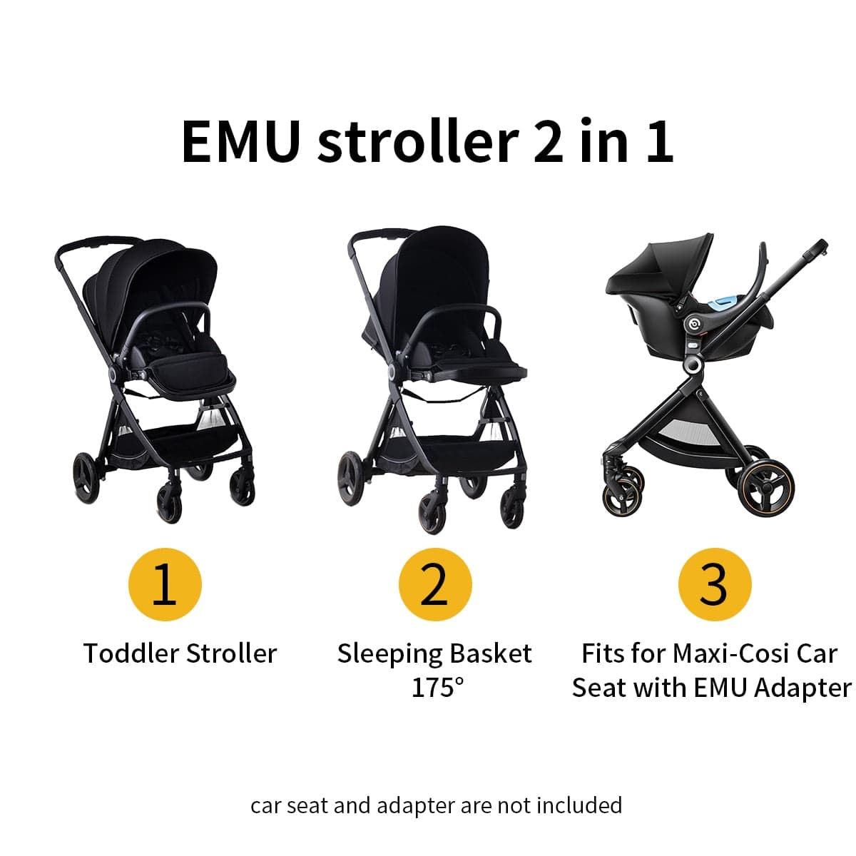 Baby Stroller, ELITTLE EMU Foldable Toddler Stroller with Reversible Seat,  0-36 Months Full-Size Stroller + ELITTLE Baby Car Seat Adapters
