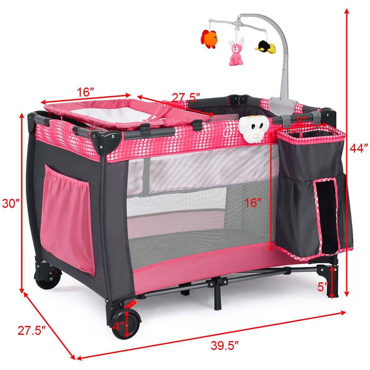 Proactive Baby Foldable Travel Baby Crib Playpen Infant Bassinet Bed Mosquito Net Music w/ Bag