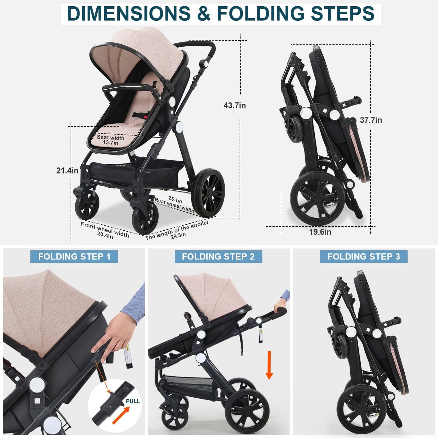 Proactive Baby High-view Baby Stroller With Reversible Cradle And Luxury Seat Three in One, Shockproof, Comfortable and Safe