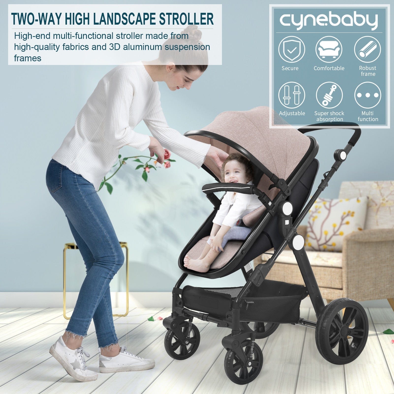 Proactive Baby High-view Baby Stroller With Reversible Cradle And Luxury Seat Three in One, Shockproof, Comfortable and Safe