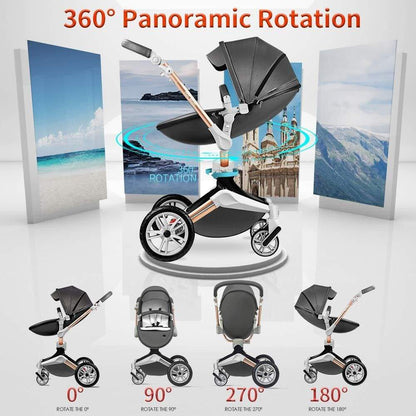 Proactive Baby Baby Pram Stroller Hot Mom™ Luxurious 360° 2 in 1 Baby Stroller
