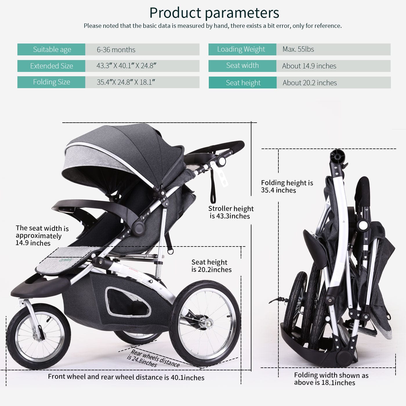 Proactive Baby Jogging Stroller Foldable Jogging Stroller Single Toddler Stroller Jogging Compact Ultra-light Stroller Can be Carried for Trave
