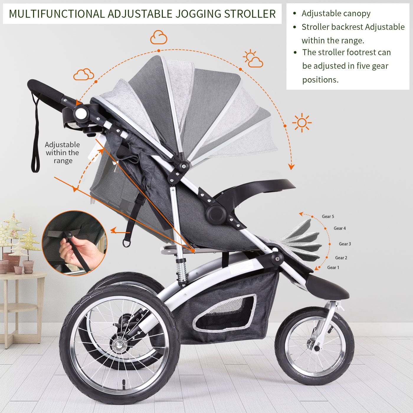 Proactive Baby Jogging Stroller Foldable Jogging Stroller Single Toddler Stroller Jogging Compact Ultra-light Stroller Can be Carried for Trave