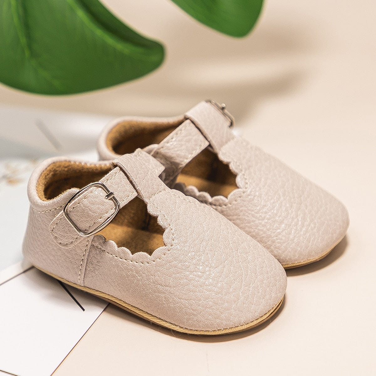 Proactive Baby Beige / 0-6 Months KIDSUN Newborn Baby Shoes With PU Leather Boy Girl Shoes - Toddler Rubber Sole Anti-slip First Walkers Infant
