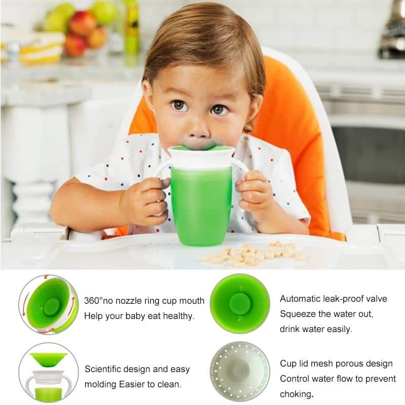 360 Degree Leak Proof Cup Baby Learning Drinking Water Bottle Anti Spill  Kids Magic Cups Toddlers Safe Feeding T2156