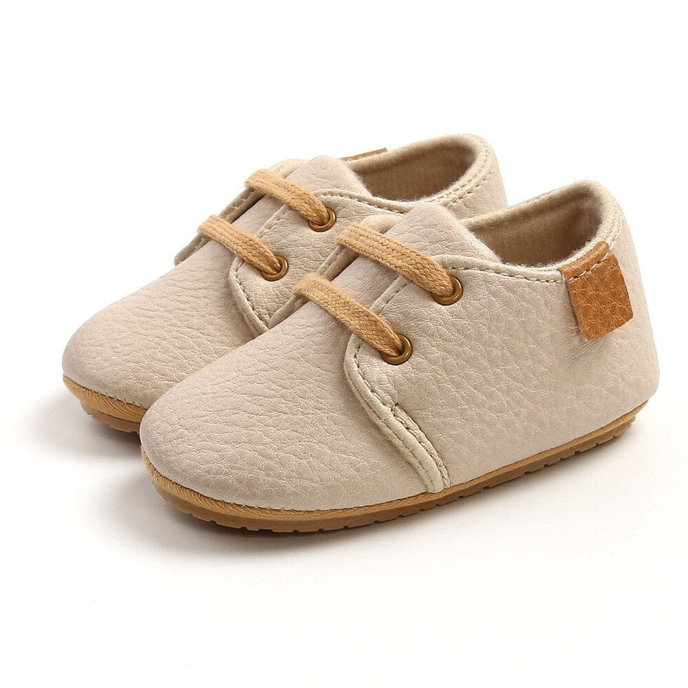 Proactive Baby Baby Footwear Beige / 0-6 Months NewBaby Retro Leather Baby Shoes | Rubber Sole First Walkers For Toddlers