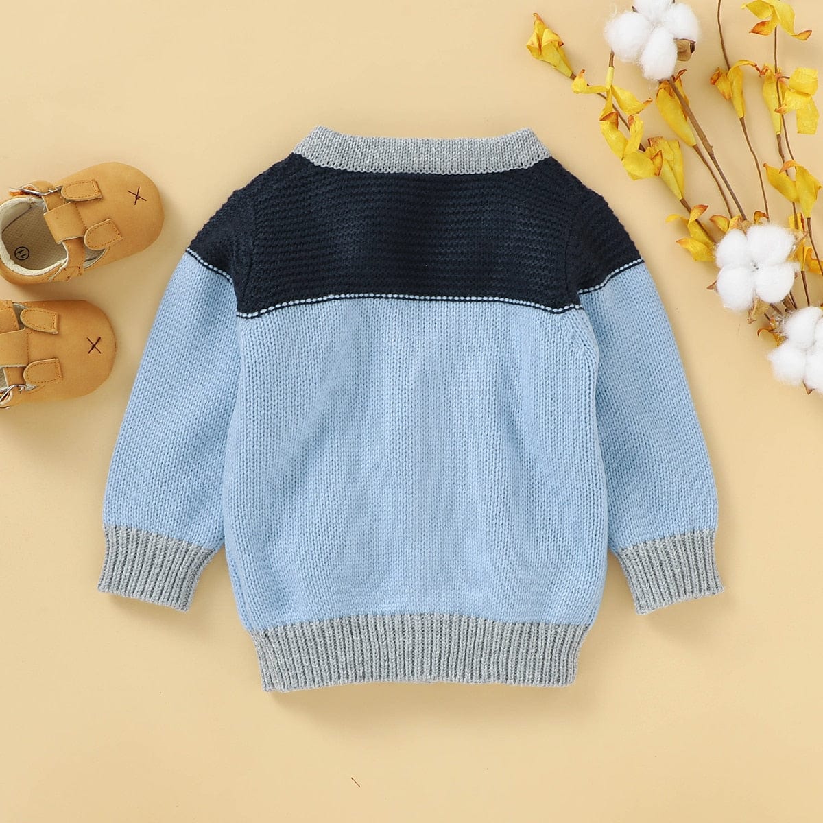 Proactive Baby Newborn Color Block Cardigan, Infant Long Sleeve V-neck Single-breasted Jacket Casual Knitwear Baby Boys