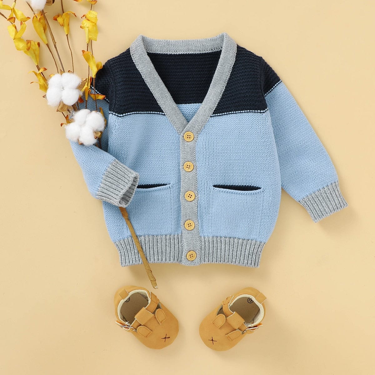 Proactive Baby Baby Clothing Baby Button-up V-Neck Knit Sweater Casual Toddler Wear
