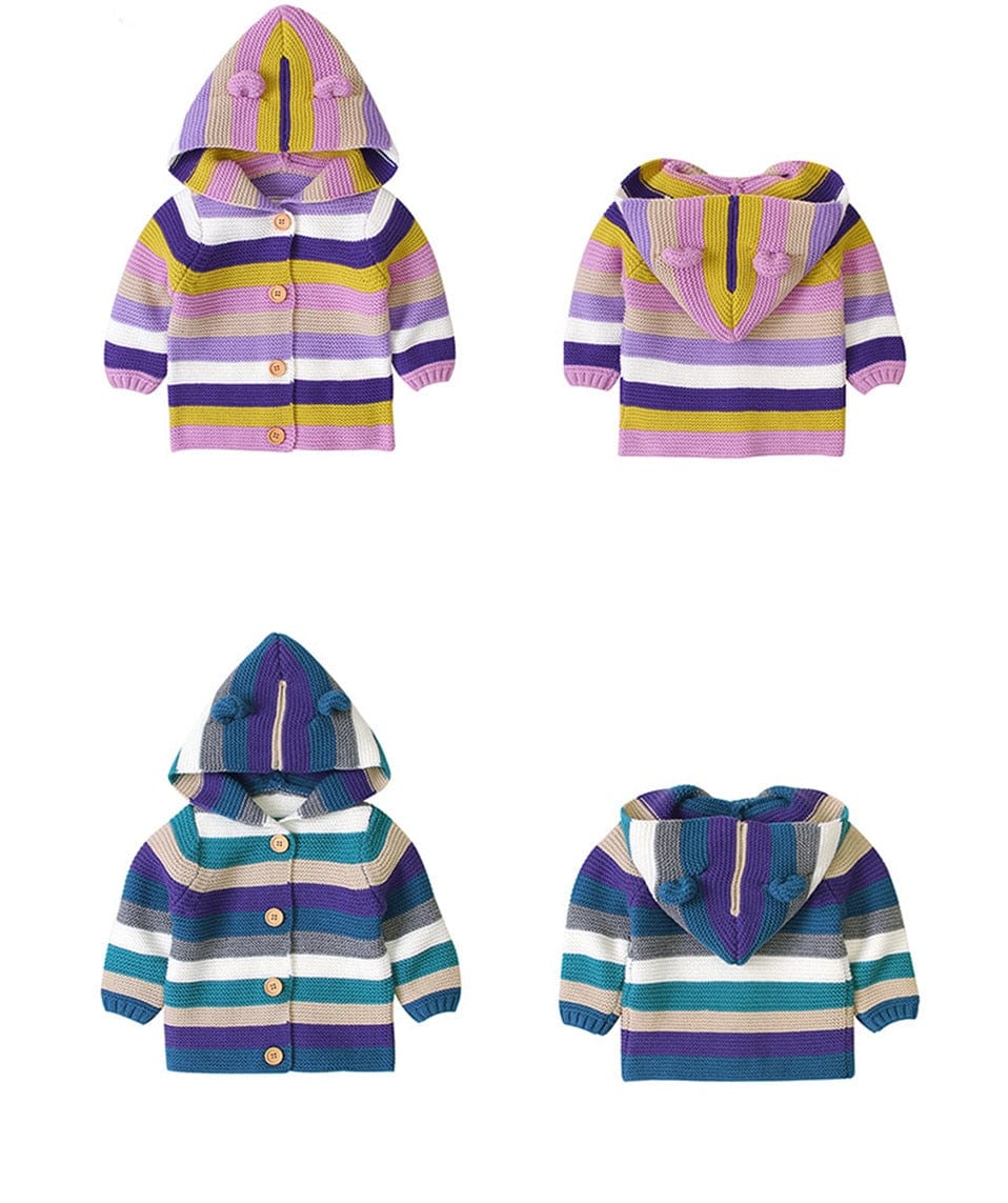 Proactive Baby Striped Cute Baby Winter Hooded Knitted Coat I