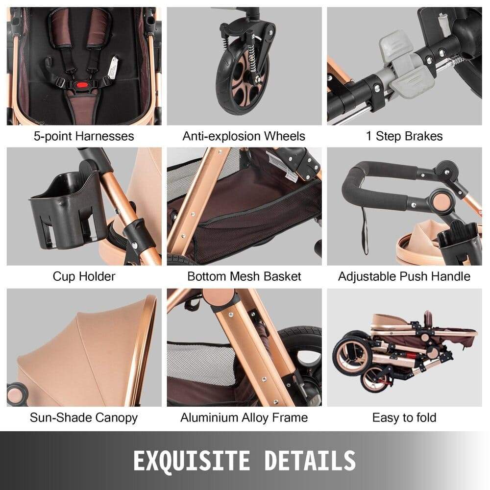 Proactive Baby Baby Pram Stroller VEVOR 2 in 1 Folding Baby Stroller