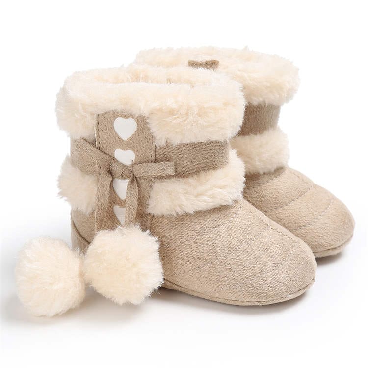 Proactive Baby Beige / 0-6 Months Winter Warm Snow Baby Boots With Fluff Balls