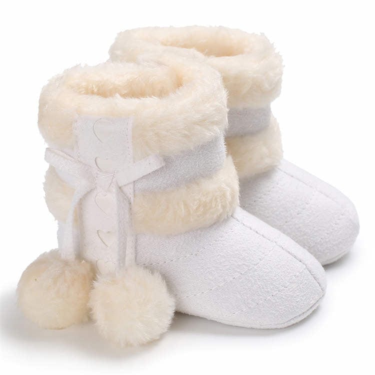 Proactive Baby White / 0-6 Months Winter Warm Snow Baby Boots With Fluff Balls